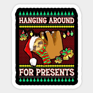 Funny Christmas Sloth Hanging Around For Presents Xmas Gift Sticker